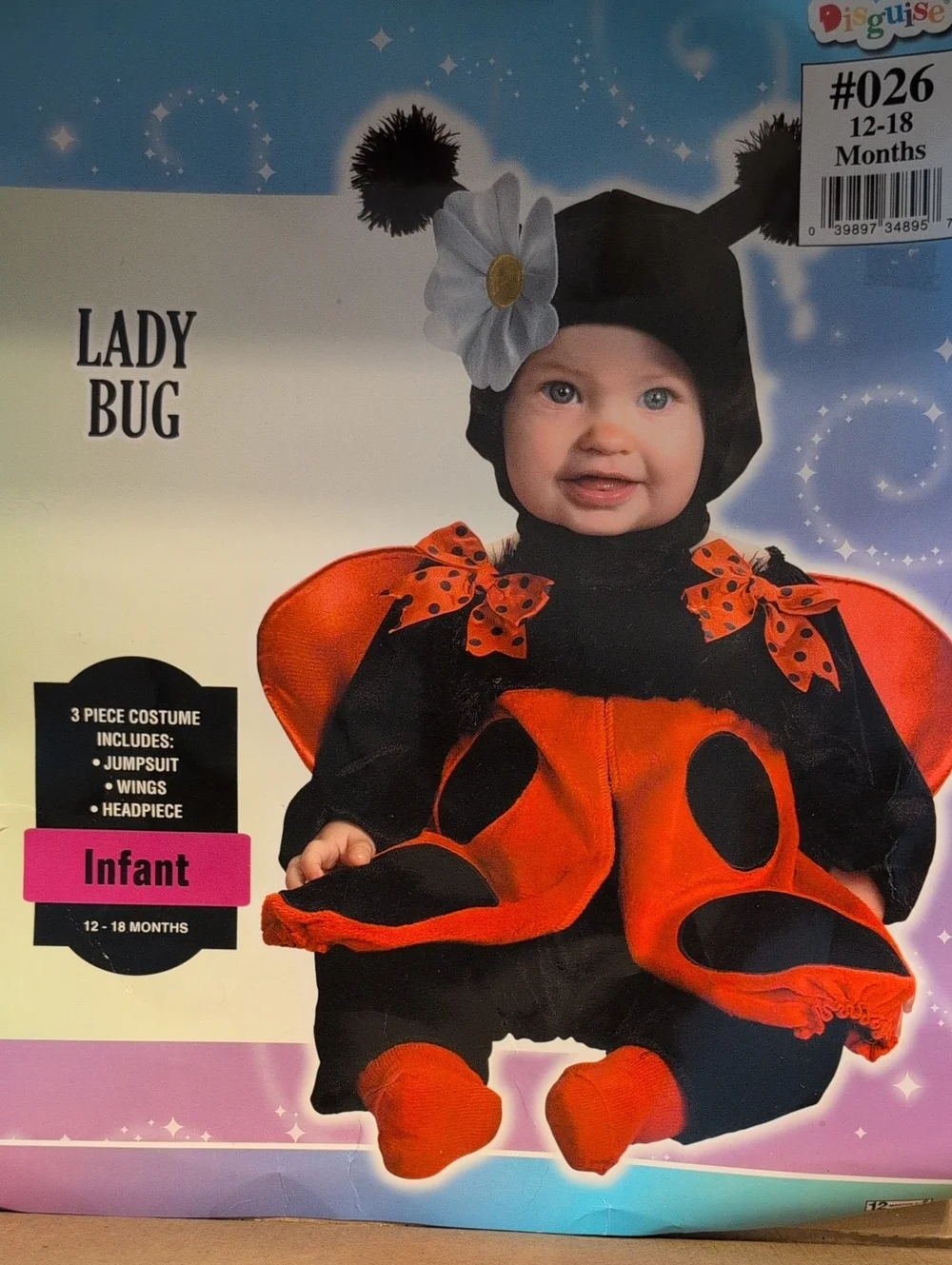 Disguise Infant Ladybug Costume in Black & Red with Head And Wings Sz 12-18 Mont